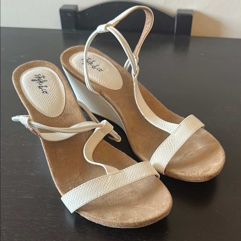 Style & Co. White and Tan Wedge Sandals with Contemporary Design
